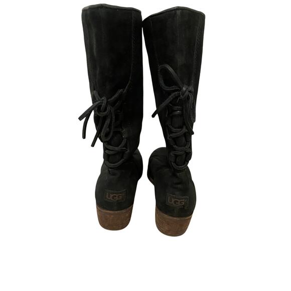 UGG Cary Black Suede Leather Lace up Block Heel Mid Calf Boots 6 1005949 - Picture 2 of 12